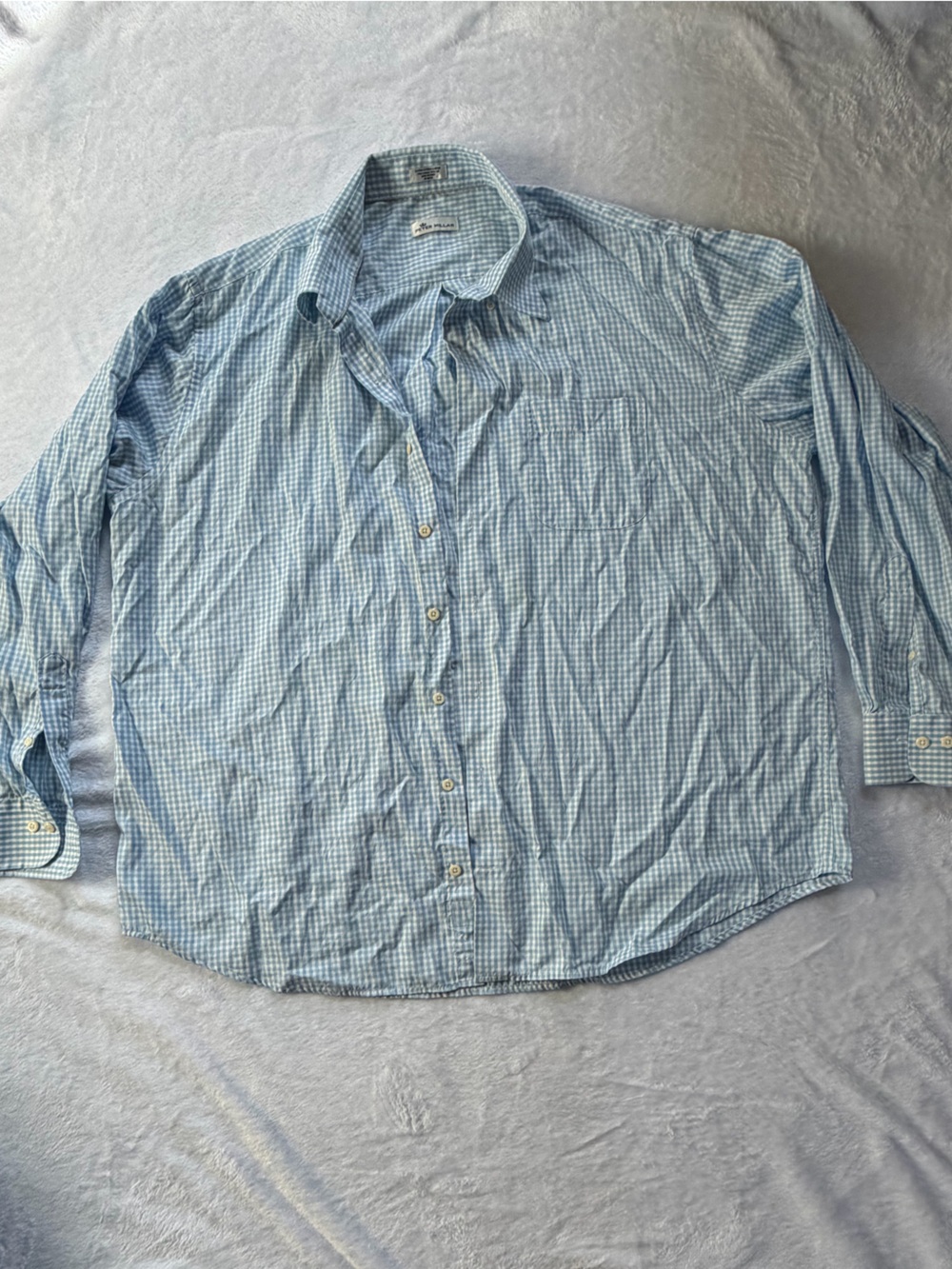 Peter Millar Light Blue Gingham Long-Sleeve Button-Up Shirt